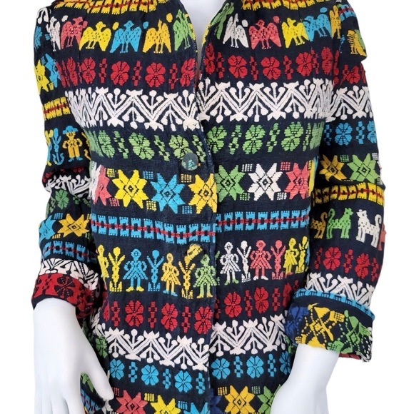 Guatemala Colorful Handmade Embroidered Button-Up Shirt Sz. M - Picture 2 of 8